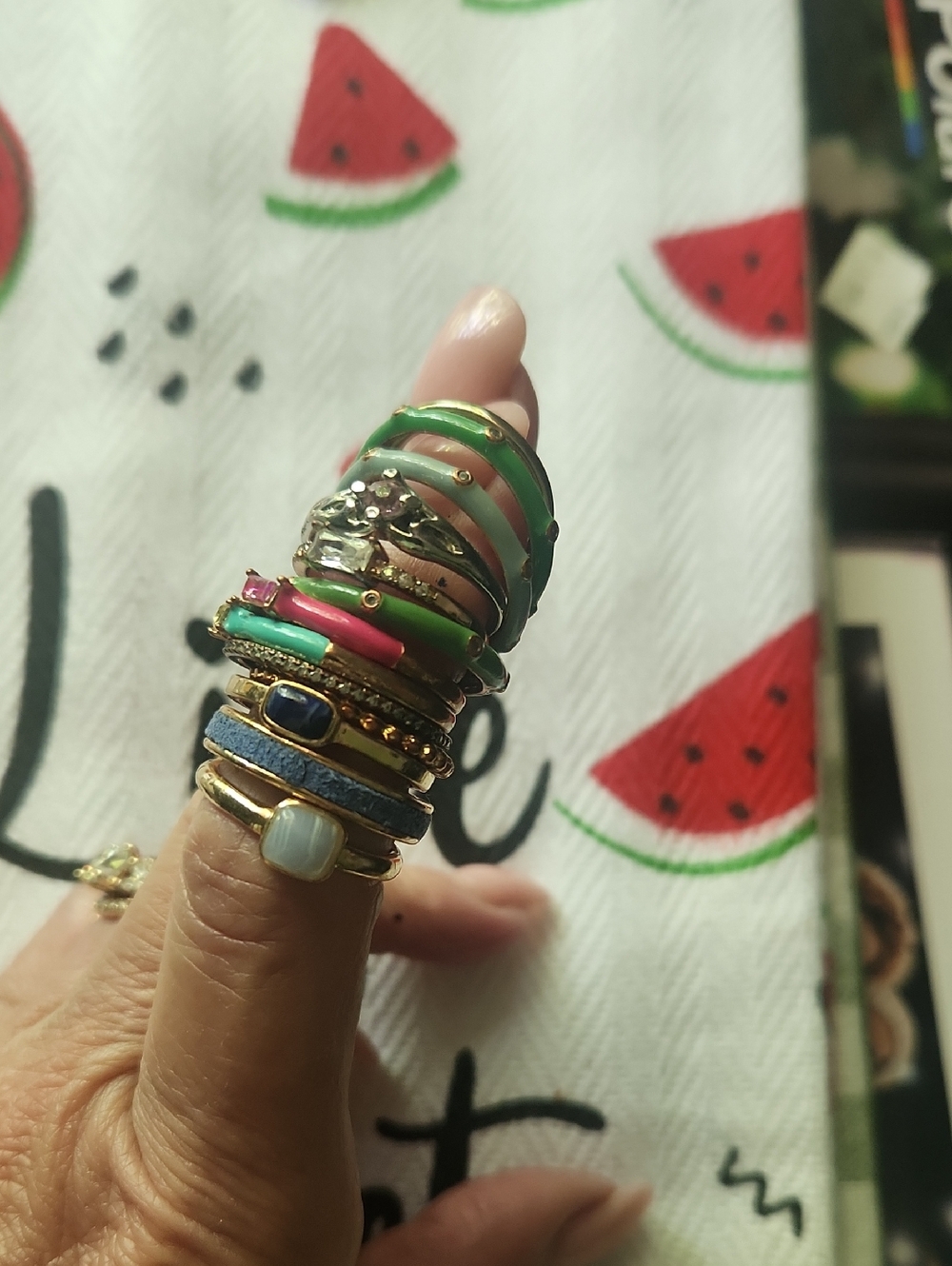 Green and Gold Stackable Women's Ring Set